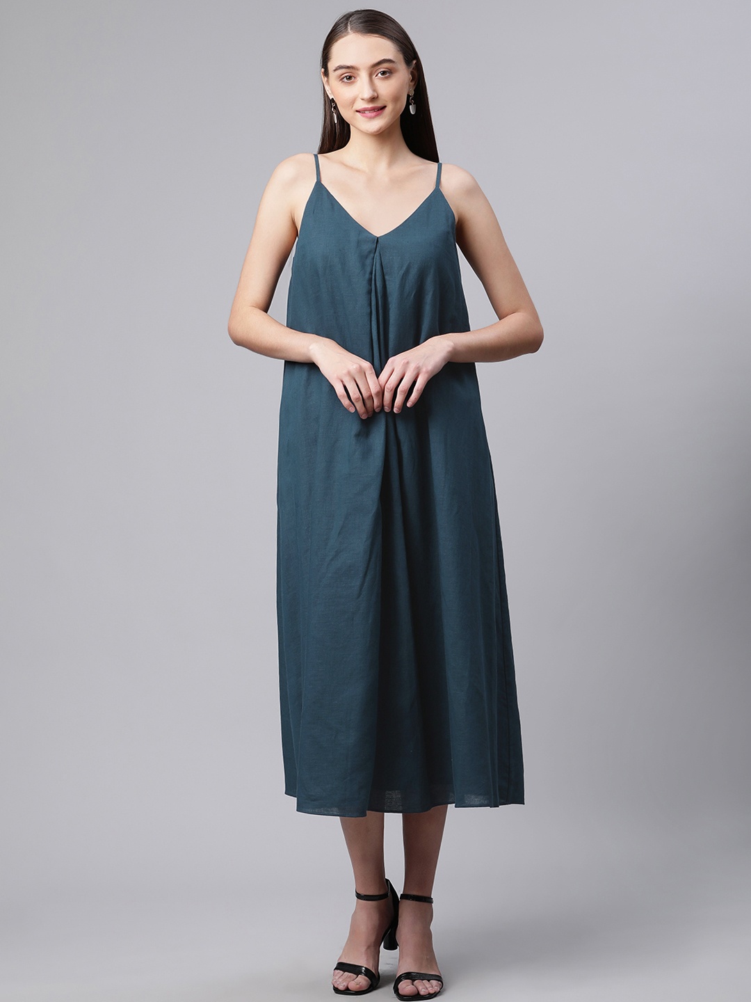 

Marks & Spencer Teal Linen A-Line Midi Dress