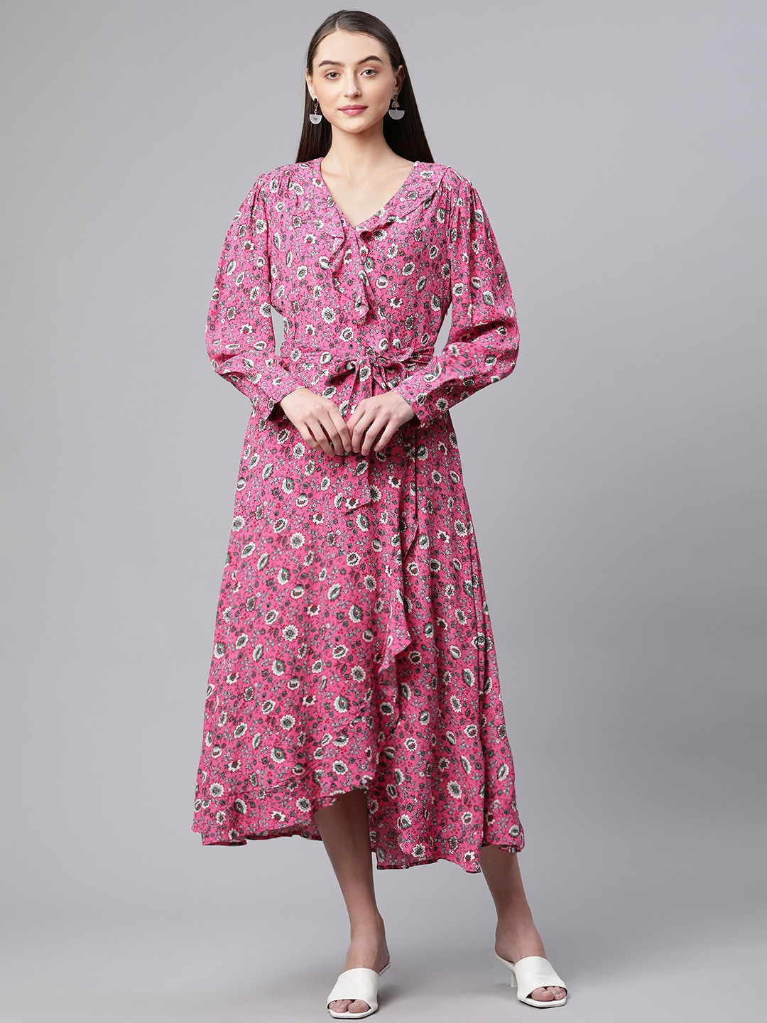 

Marks & Spencer Pink & White Ethnic Motifs Midi Dress