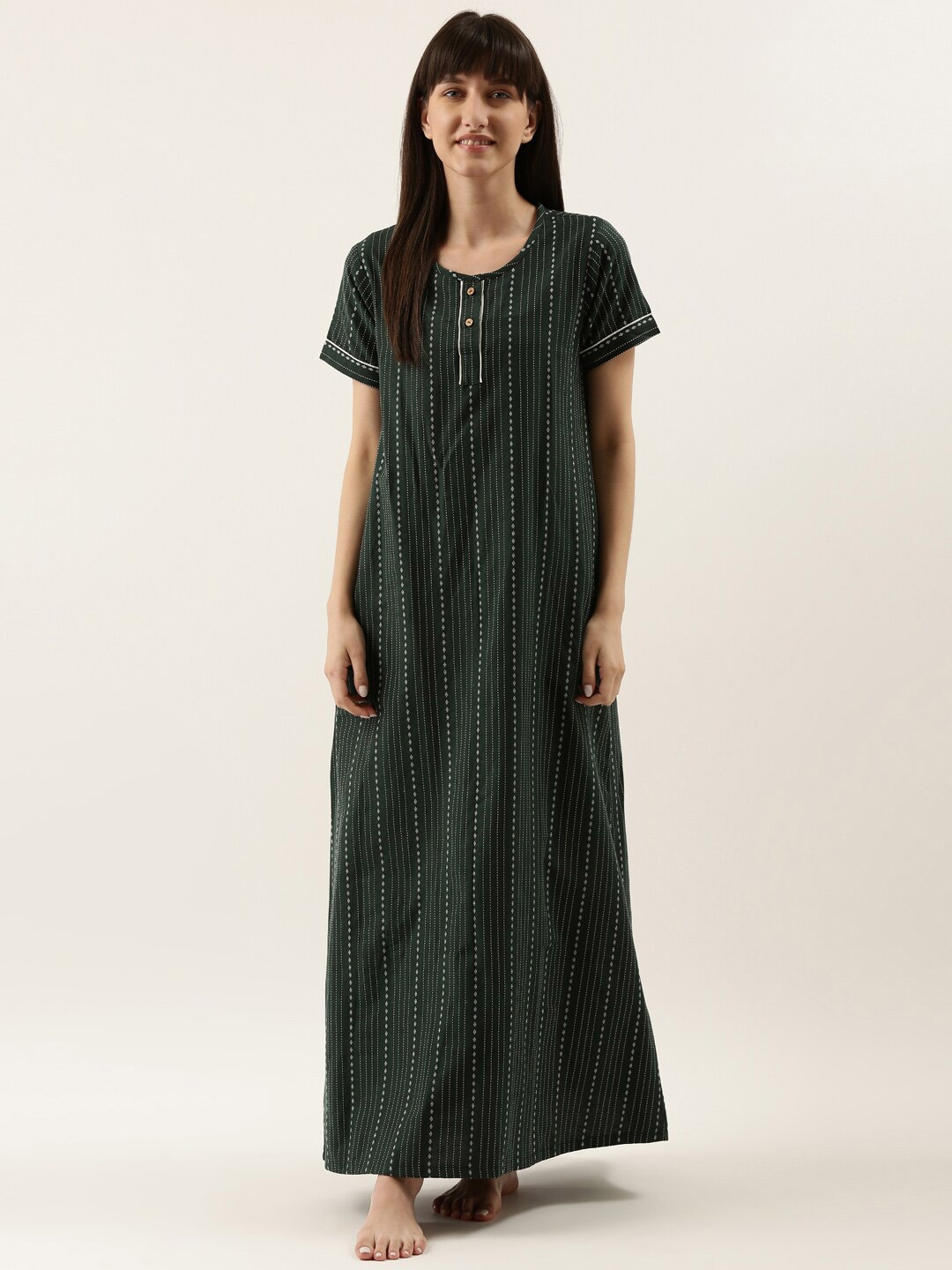 

Bannos Swagger Green Printed Maxi Nightdress