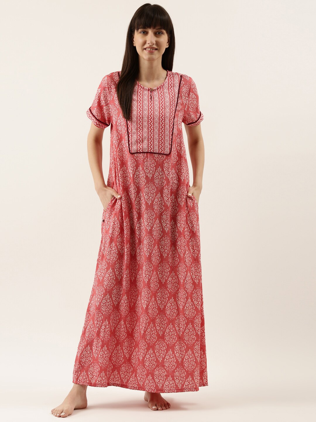 

Bannos Swagger Pink Printed Maxi Nightdress