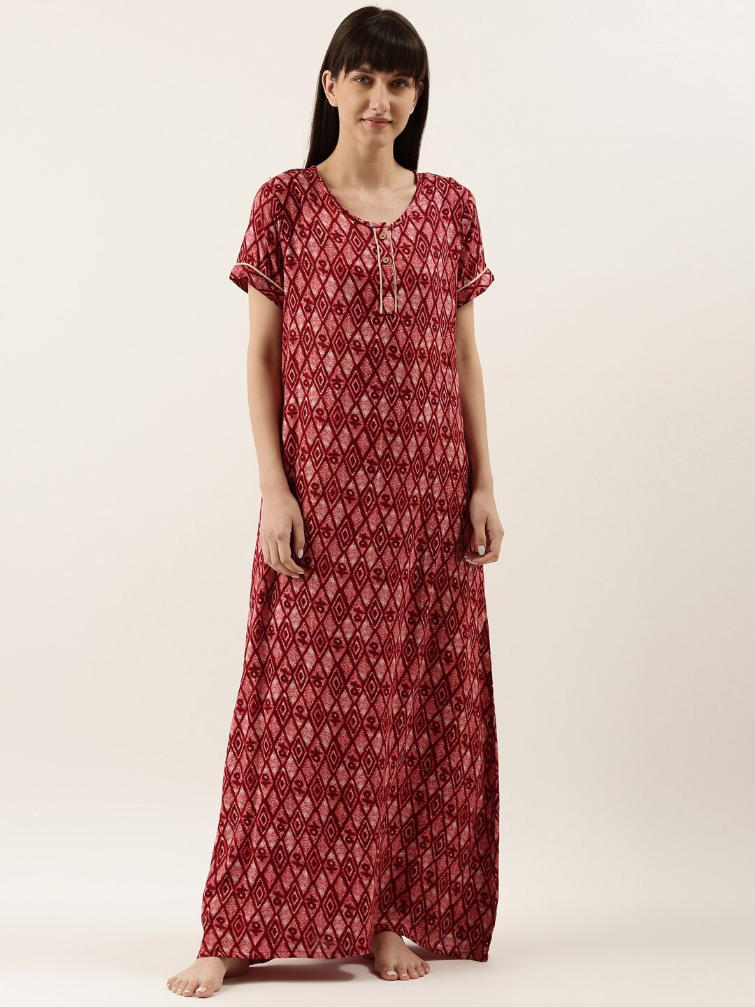 

Bannos Swagger Red Printed Maxi Nightdress