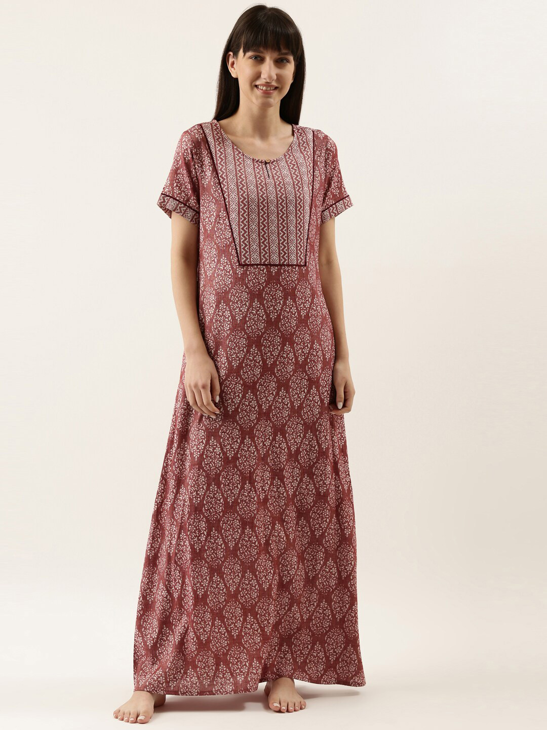 

Bannos Swagger Pink Printed Maxi Nightdress