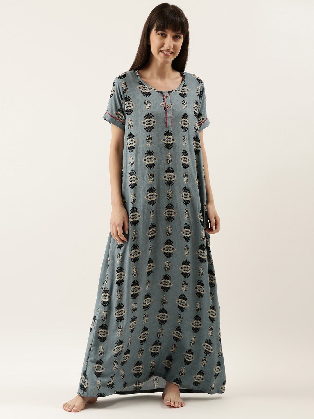 

Bannos Swagger Blue Printed Maxi Nightdress