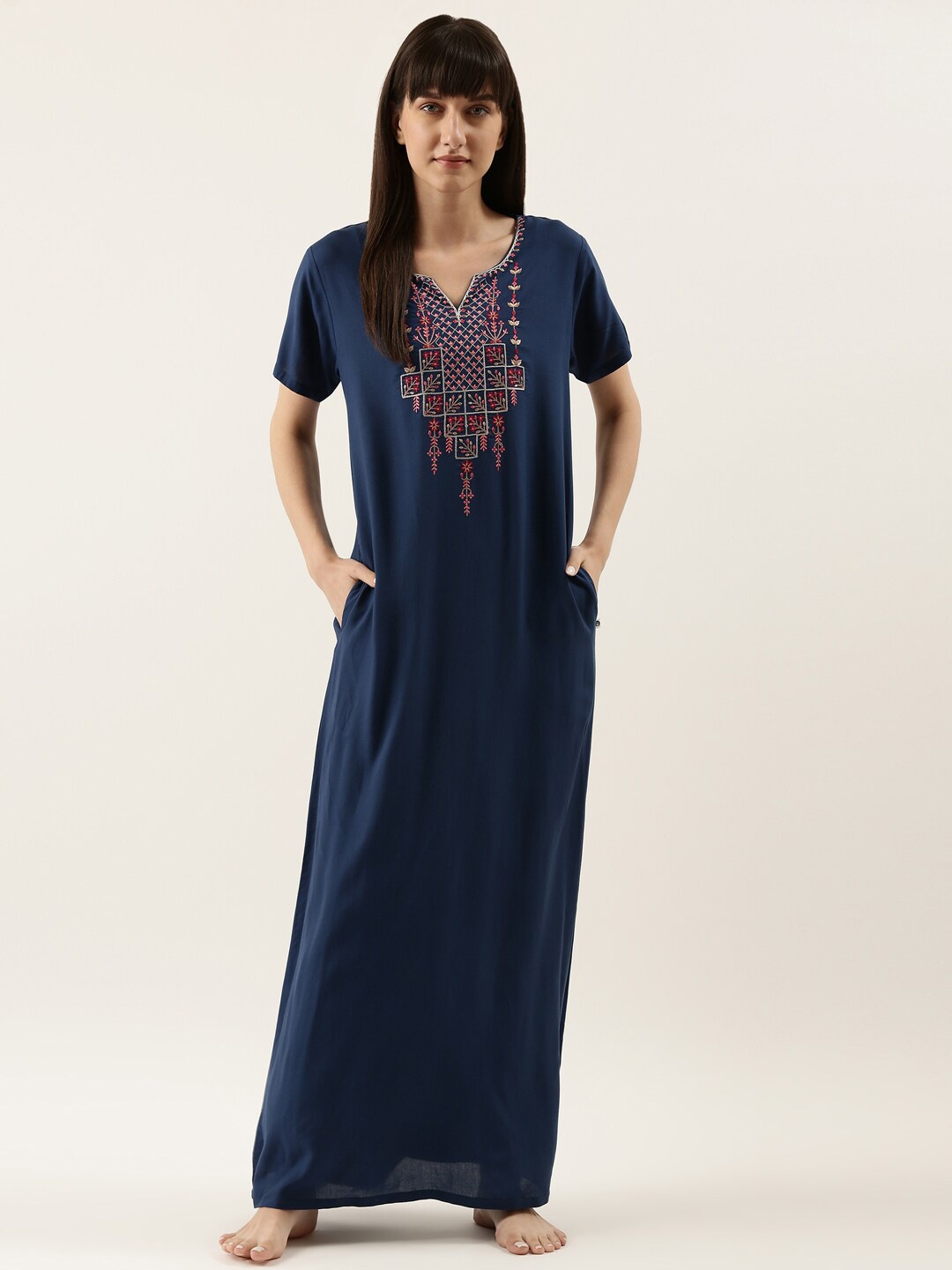 

Bannos Swagger Blue Embroidered Maxi Nightdress