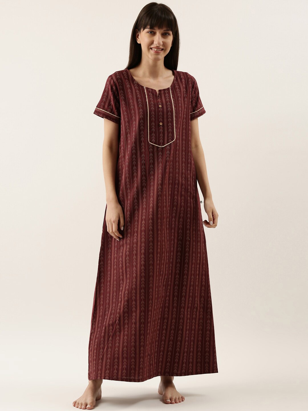 

Bannos Swagger Women Red Printed Maxi Nightdress