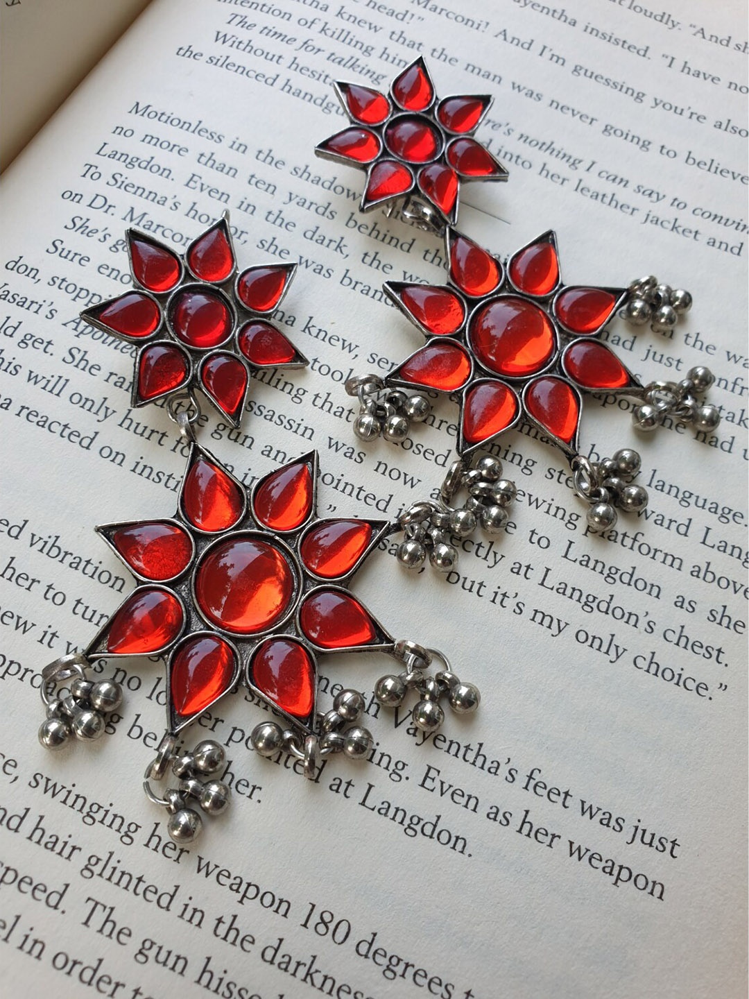 

FIROZA Silver-Toned Floral Jhumkas Earrings