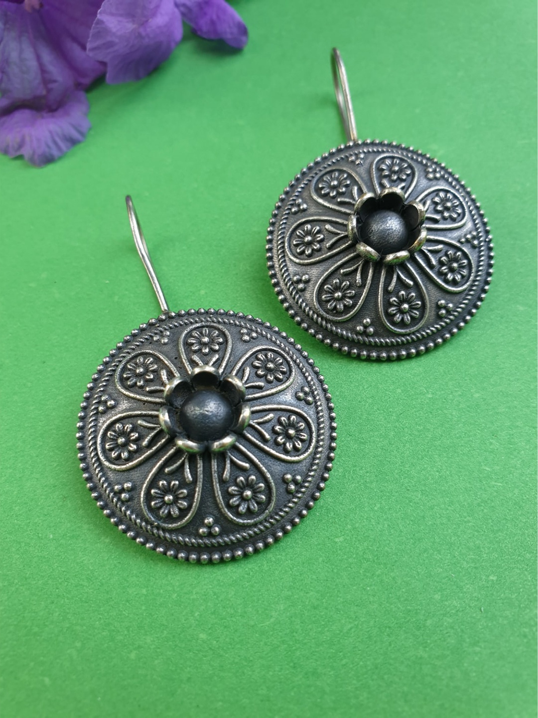 

FIROZA Silver-Toned Circular Drop Earrings