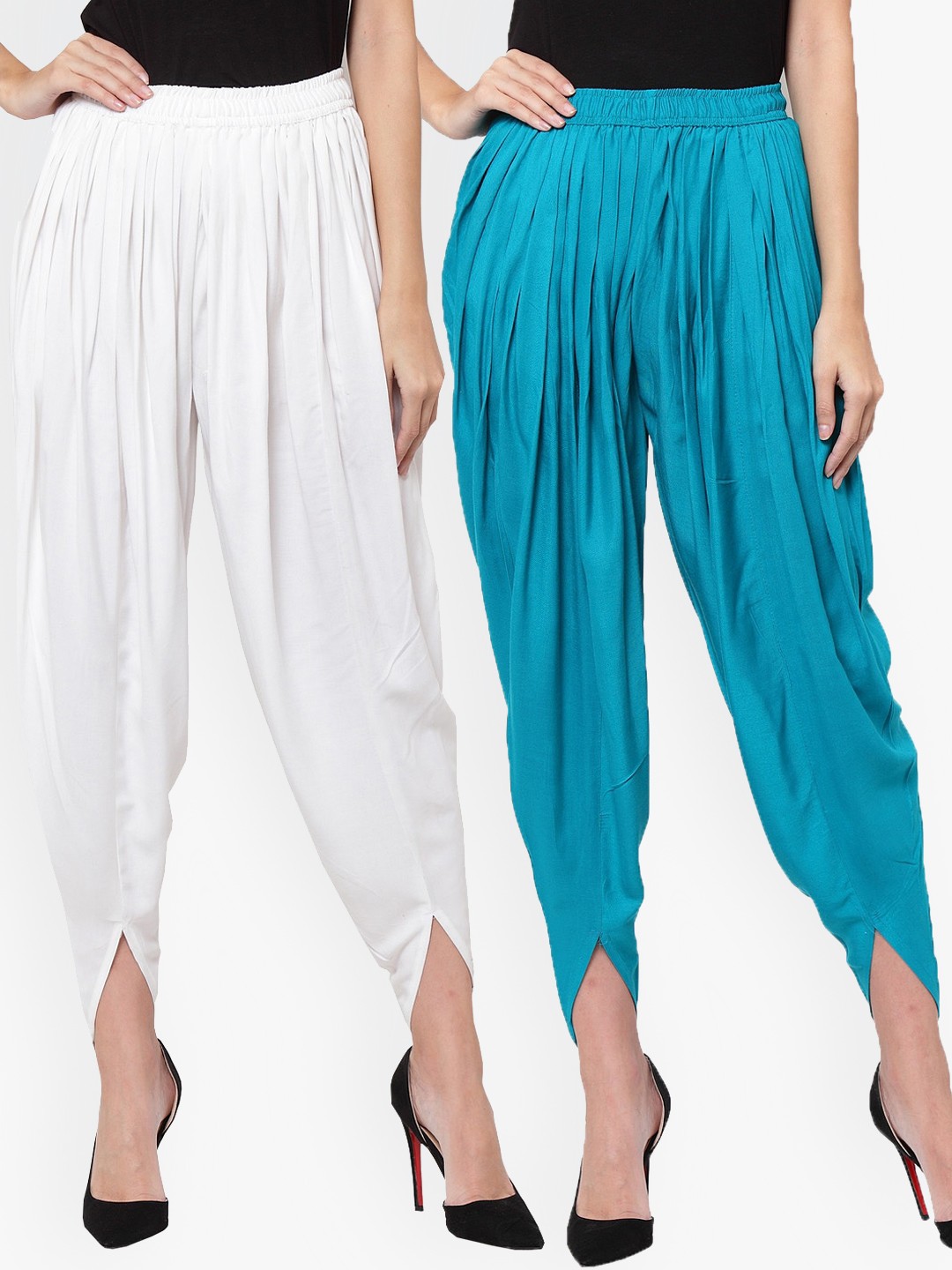 

Clora Creation Women Pack of 2 Turquoise & White Solid Dhoti Salwar, Turquoise blue