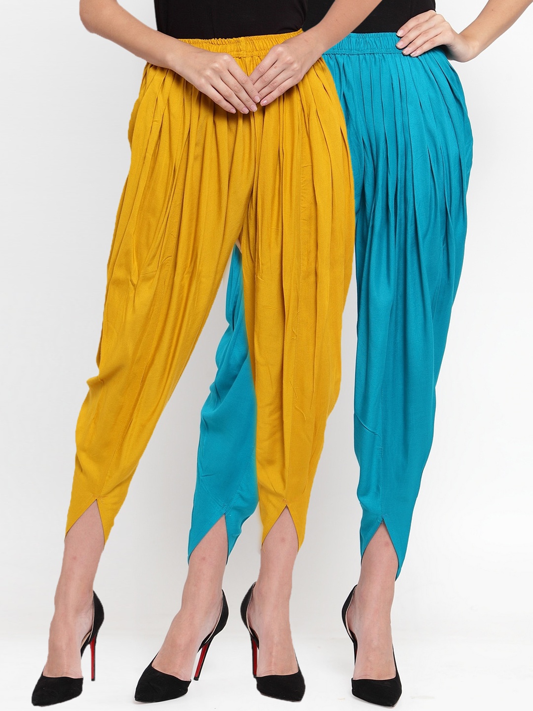 

Clora Creation Women Pack of 2 Turquoise Blue & Mustard Solid Dhoti Salwar