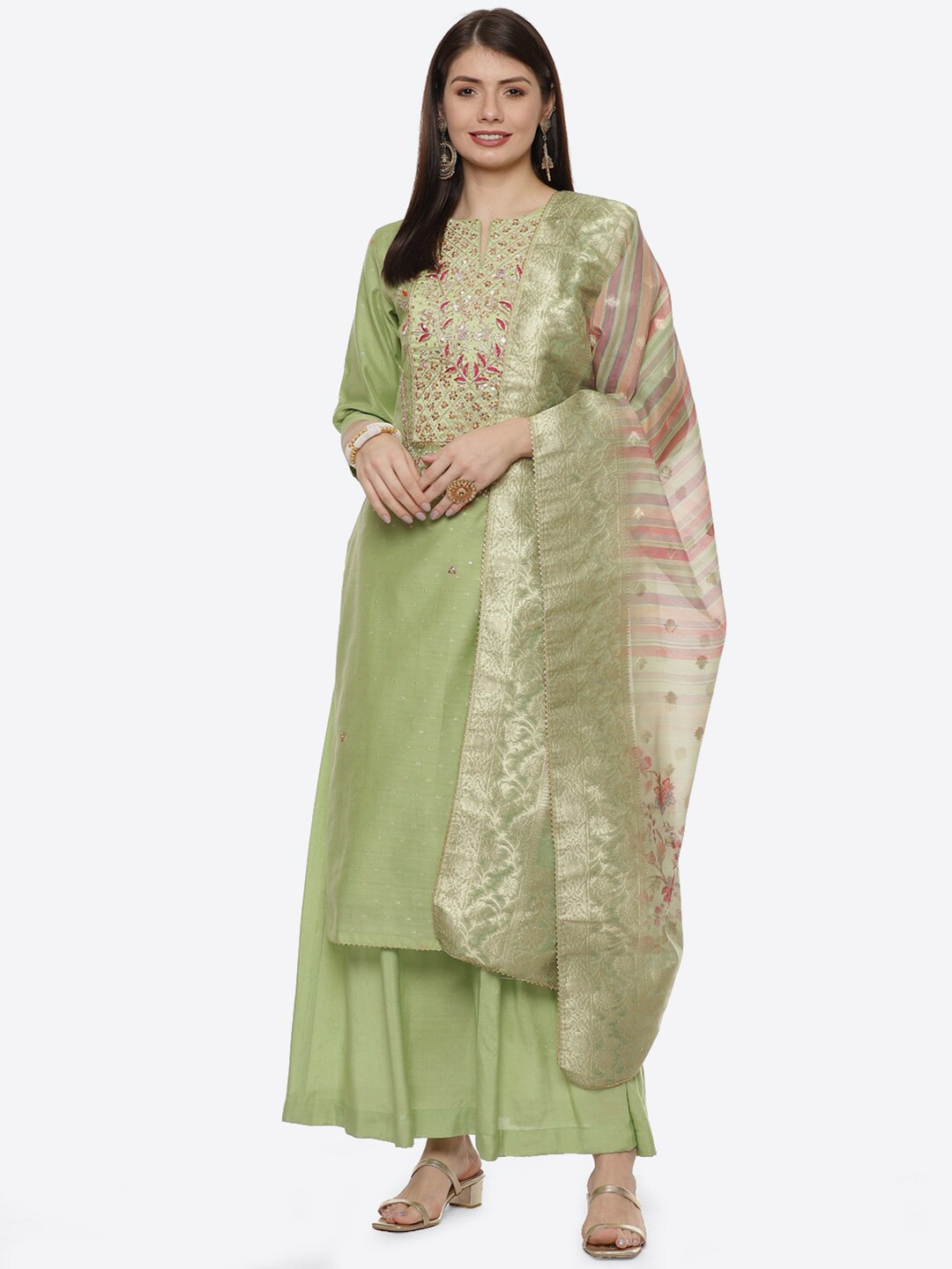 

Biba Green & Pink Unstitched Dress Material