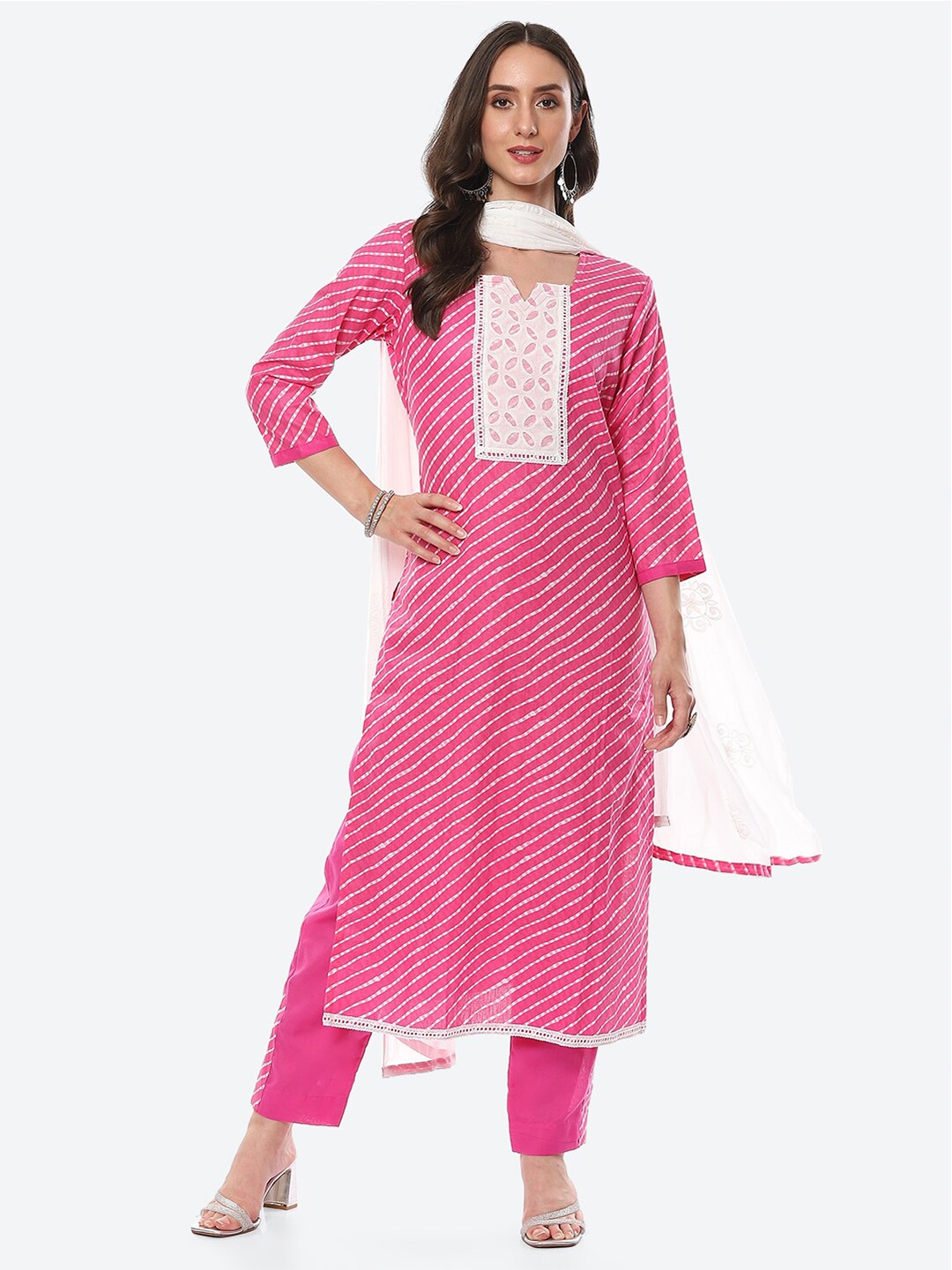 

Biba Women Pink & White Printed Unstitched Dress Material