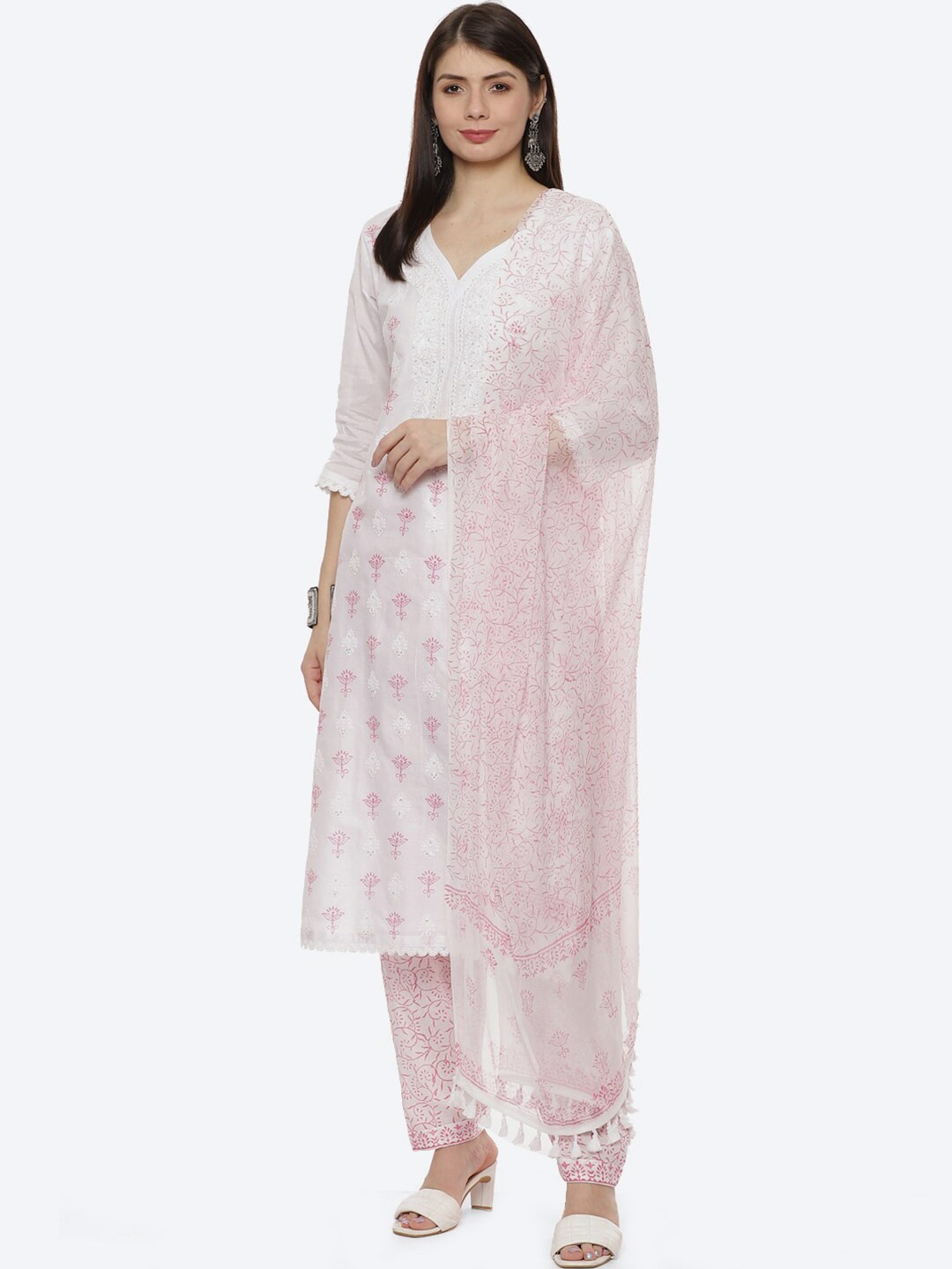 

Biba Pink & White Embroidered Unstitched Dress Material