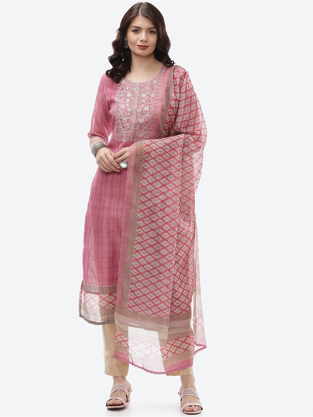 

Biba Pink Embellished Unstitched Dress Material
