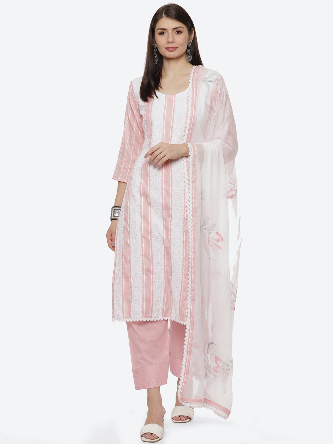 

Biba Women Pink & White Printed Unstitched Dress Material