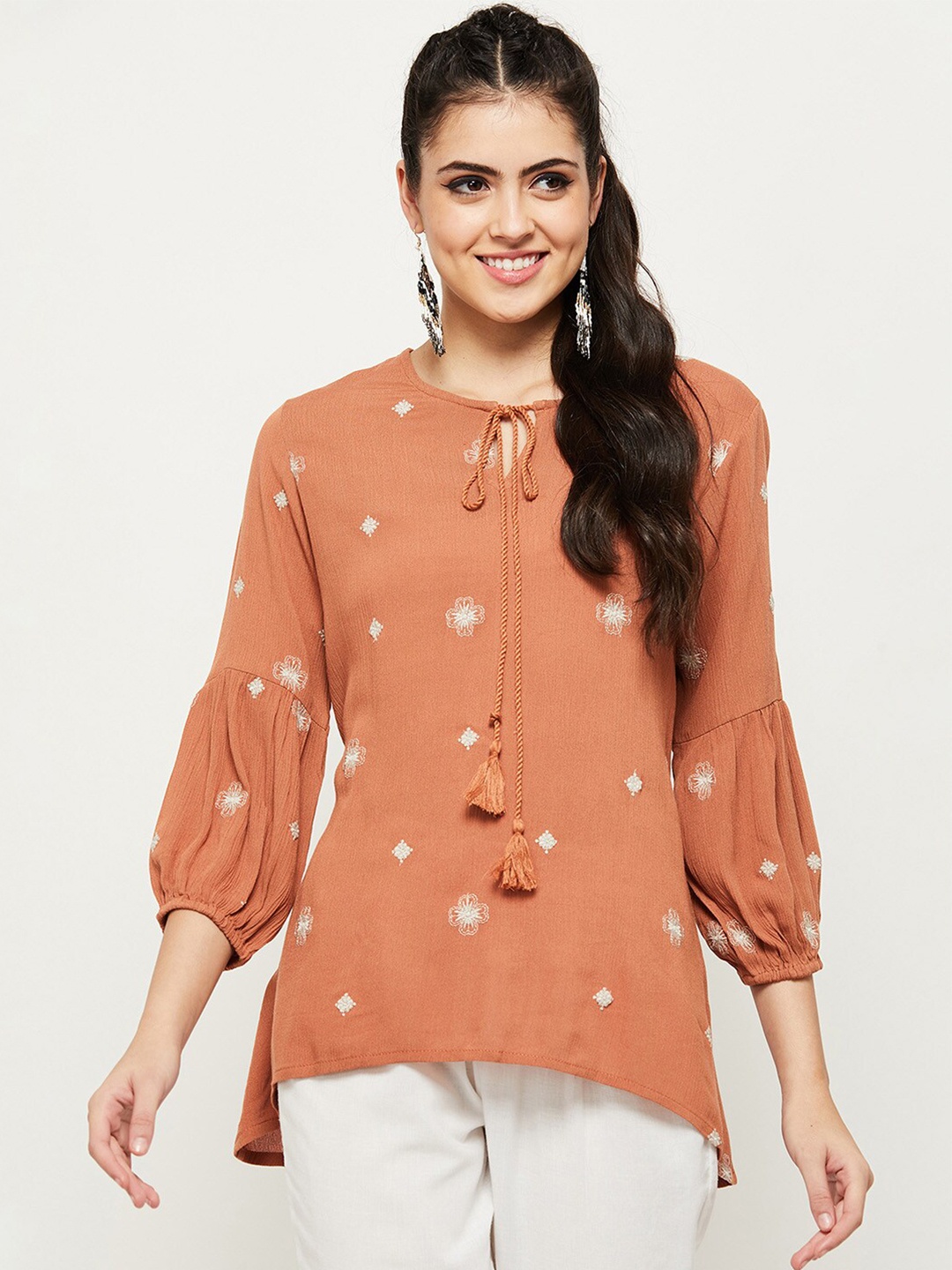 

max Women Brown & White Printed Tunic