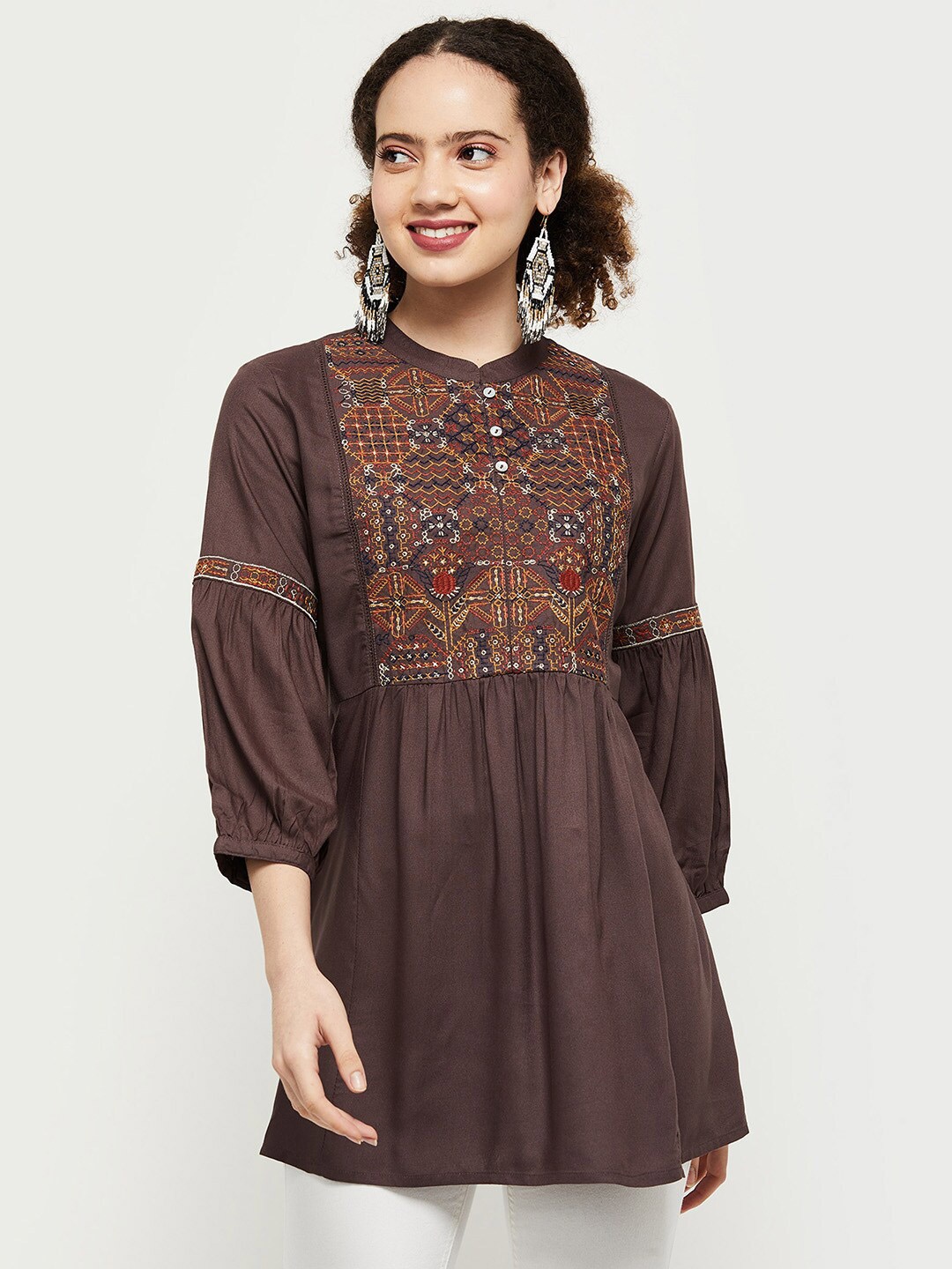 

max Charcoal & Red Embroidered Tunic