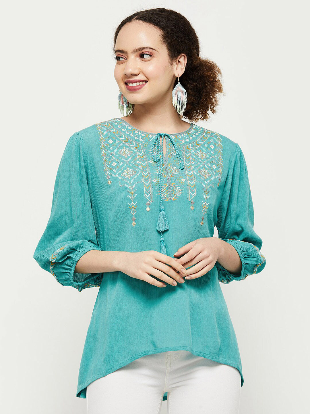 

max Blue & White Scoop Neck Printed Tunic