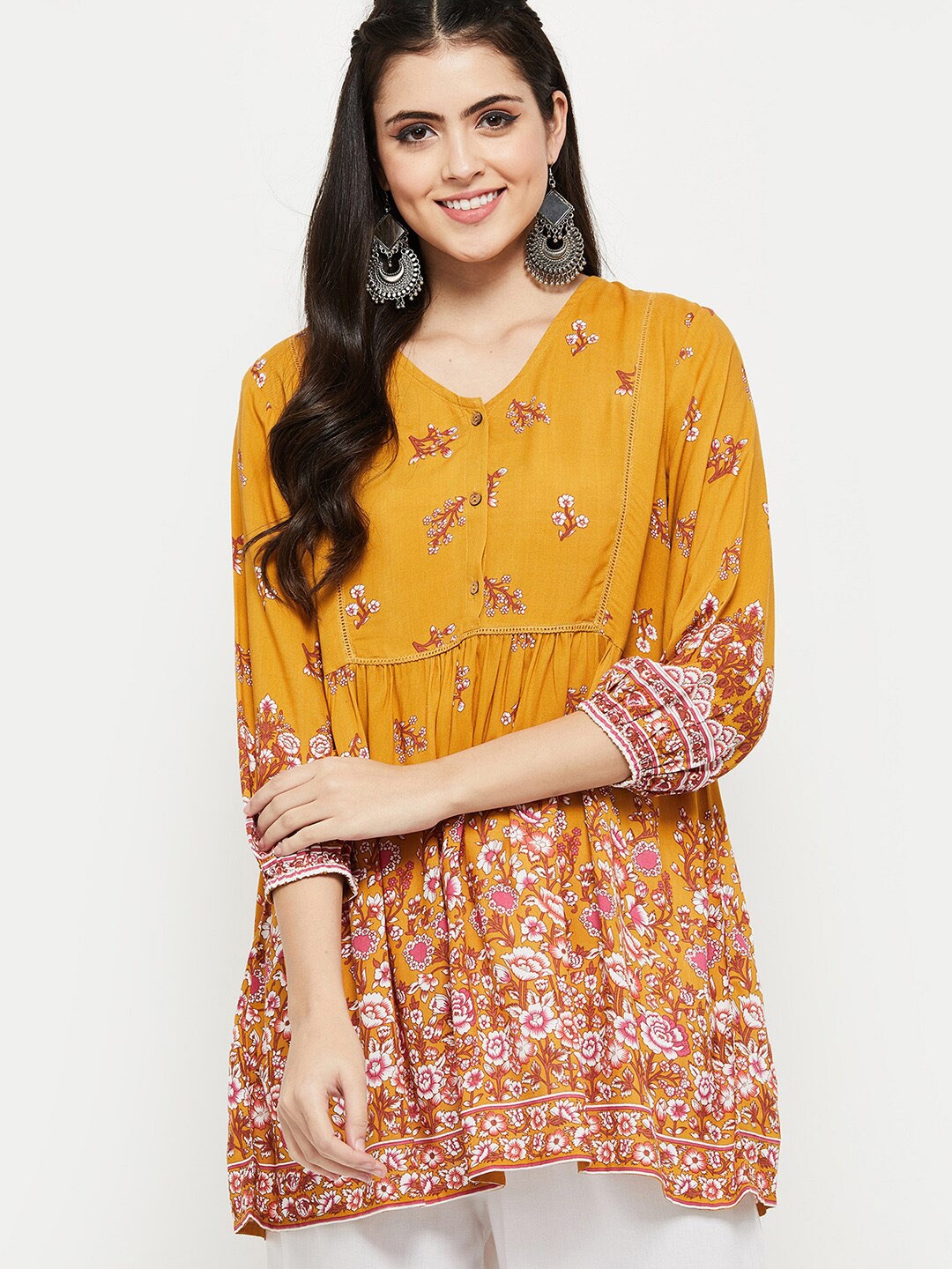

max Mustard & Red Embroidered Tunic