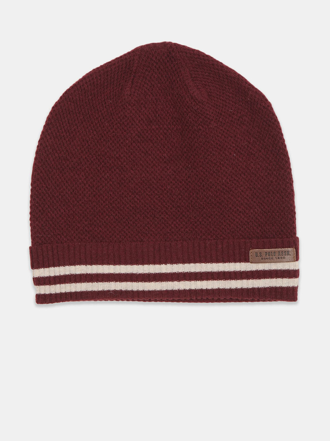 

U S Polo Assn Men Maroon & White Self Design Beanie