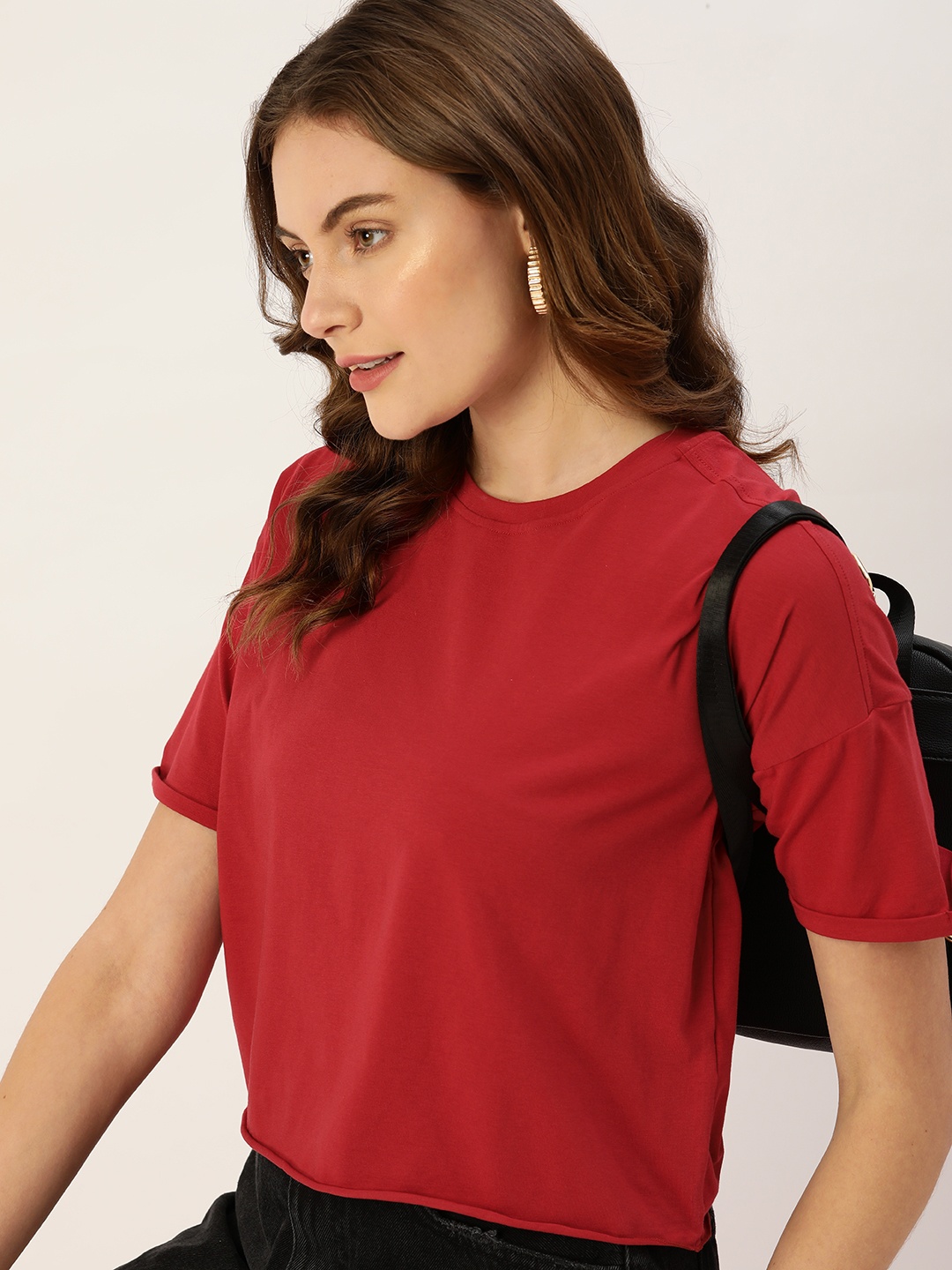 

DressBerry Women Maroon Drop-Shoulder Sleeves T-shirt