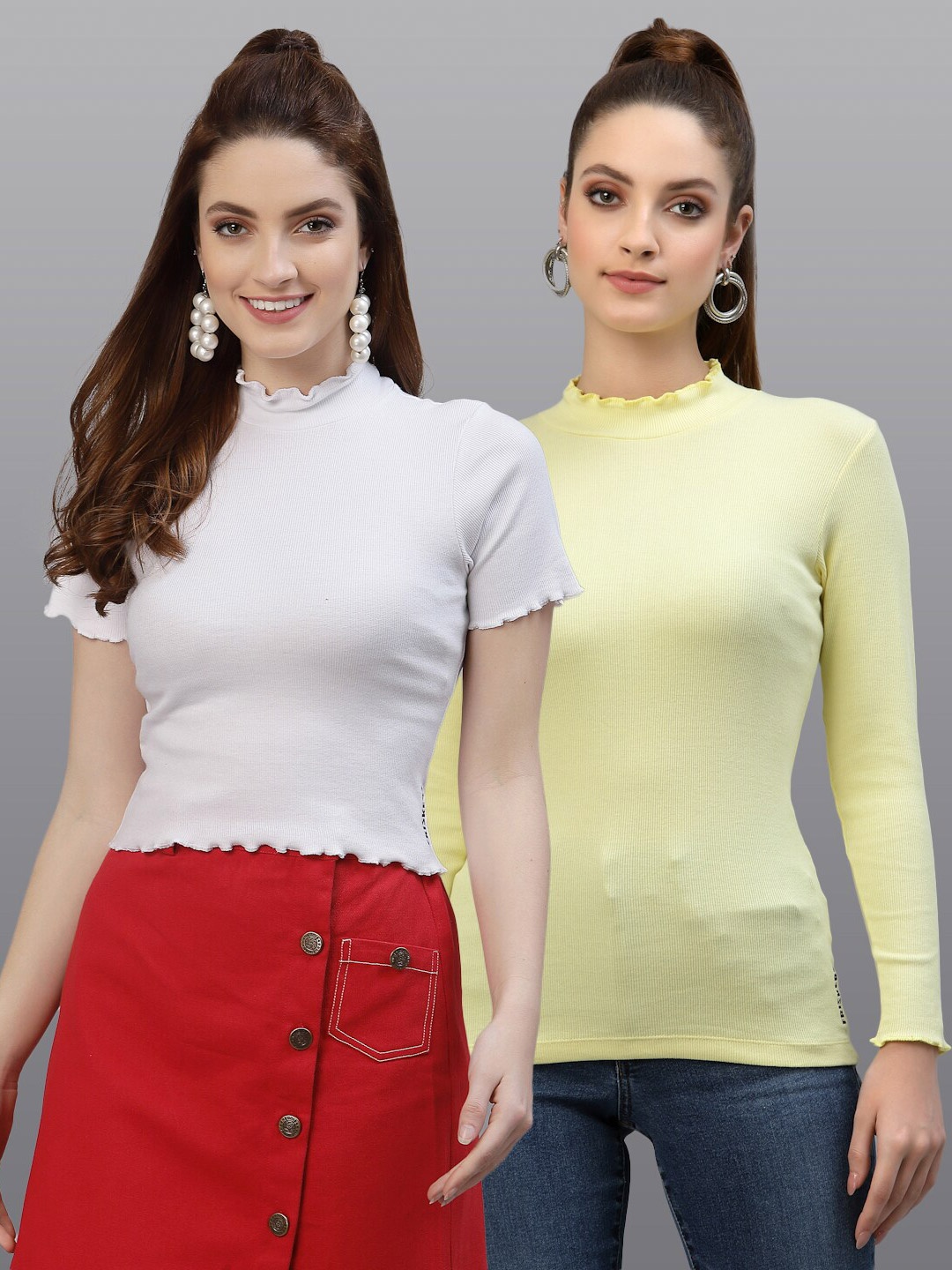 

Friskers Women White & Yellow Pack Of 2 Top