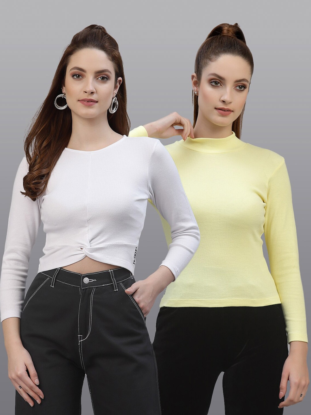 

Friskers Set Of 2 White & Yellow Top