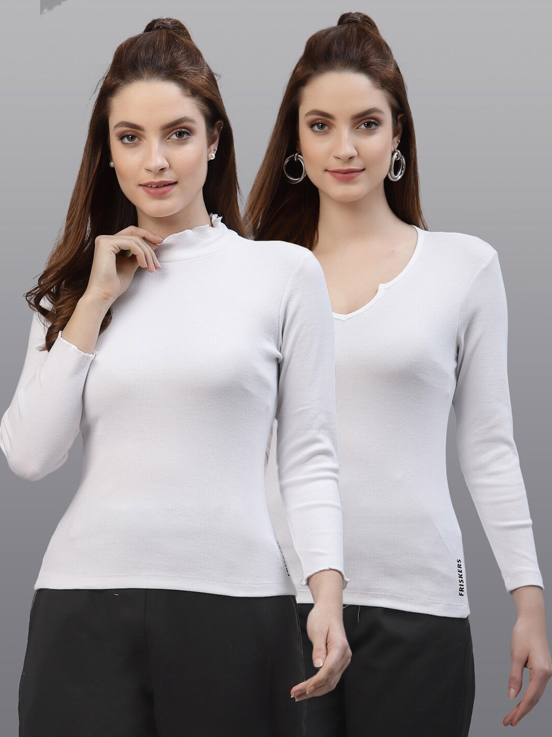 

Friskers Pack Of 2 White Solid Fitted Tops