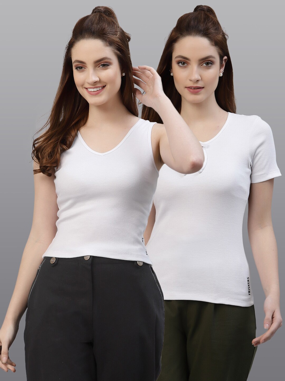 

Friskers Women White Pack Of 2 Top