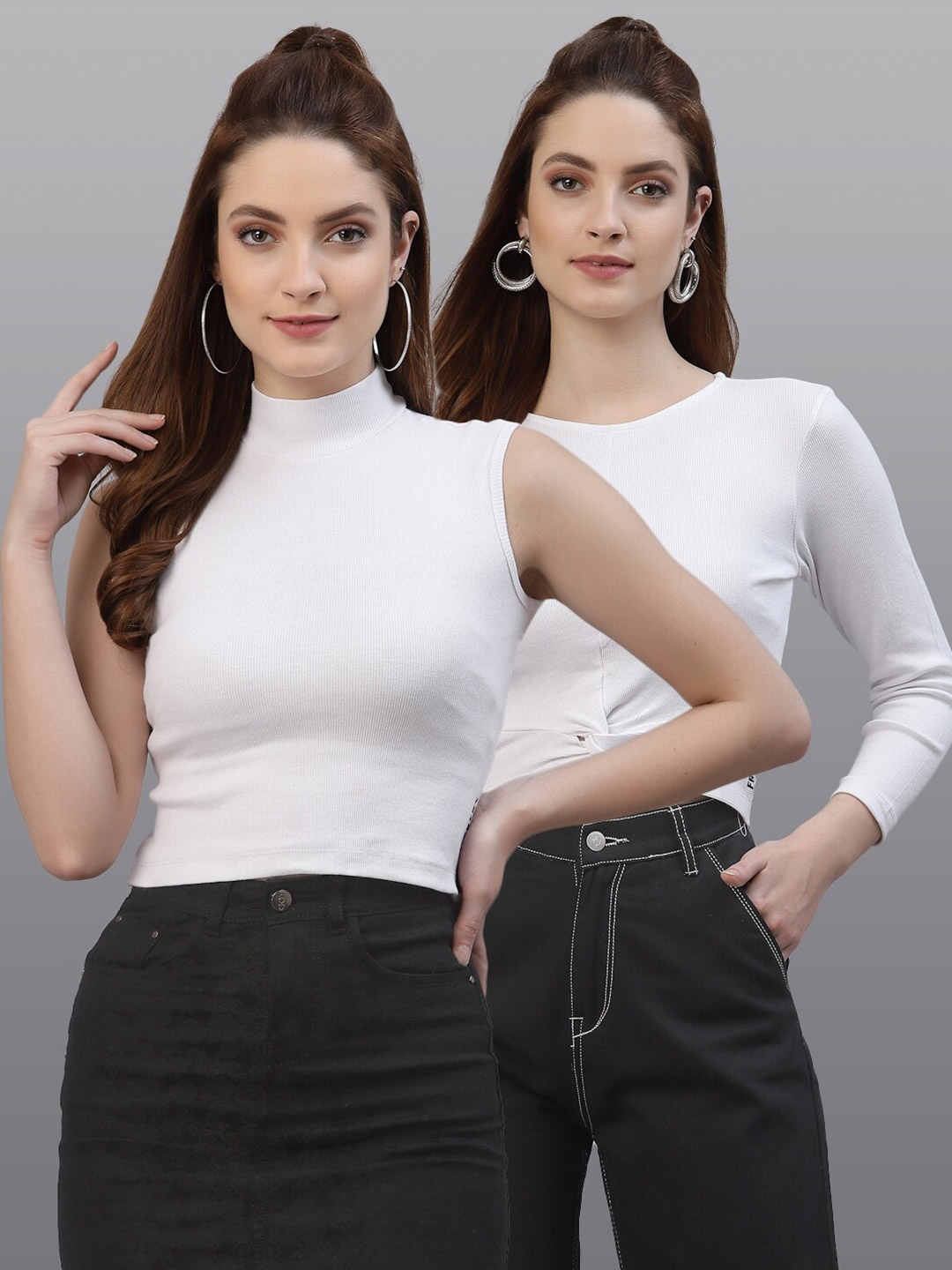 

Friskers Pack Of 2 White Solid Fitted Tops