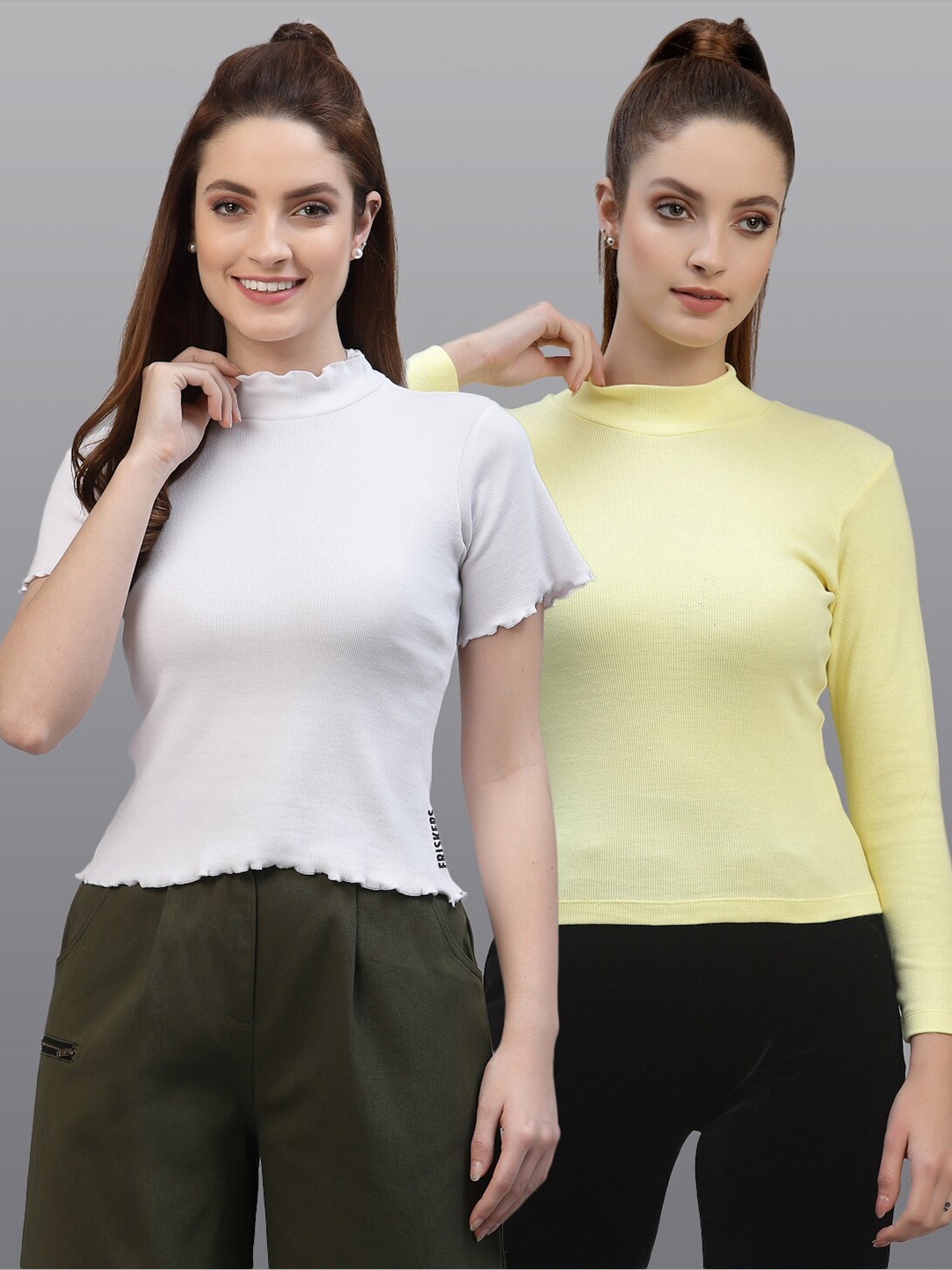 

Friskers Set Of 2 White & Yellow Top