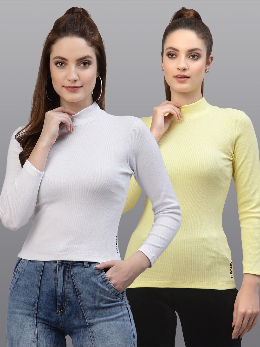 

Friskers Women White & Yellow Pack Of 2 Top