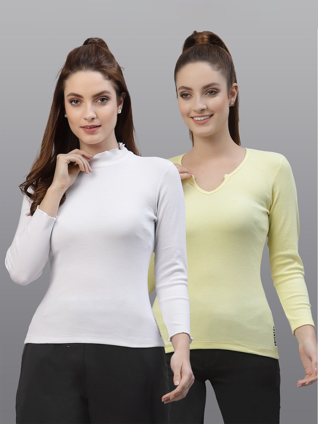 

Friskers Set Of 2 White & Yellow Top