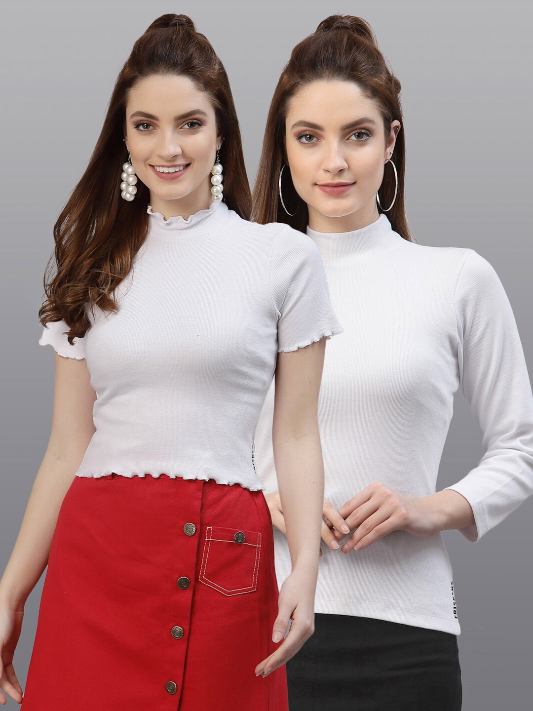 

Friskers Pack of 2 Women White Solid High Neck Top