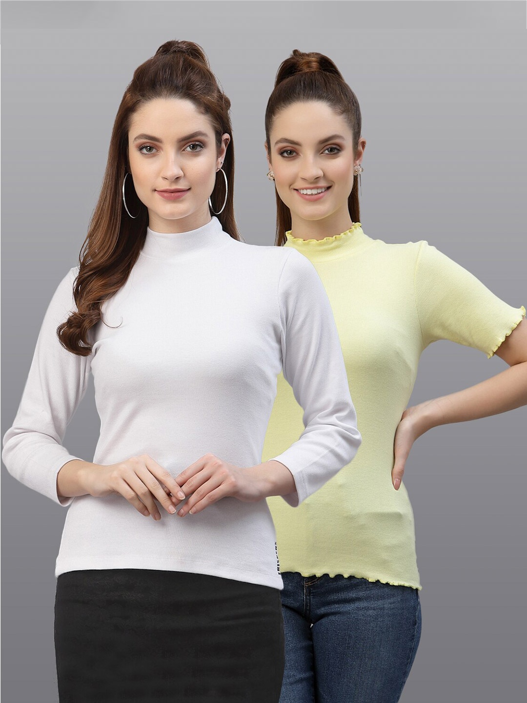 

Friskers Set Of 2 White & Yellow Top