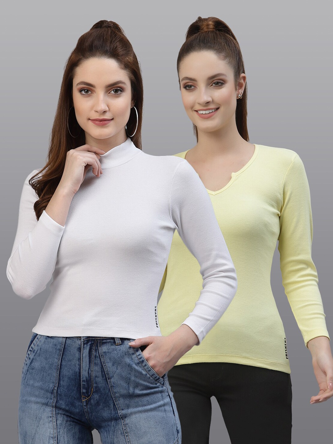 

Friskers Set Of 2 White & Yellow Top