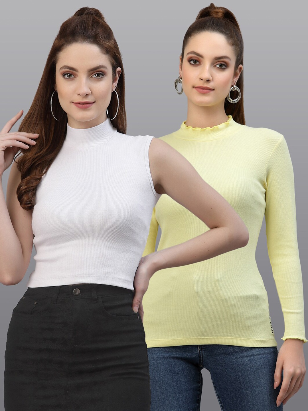 

Friskers White & Yellow Pack Of 2 Crop Top