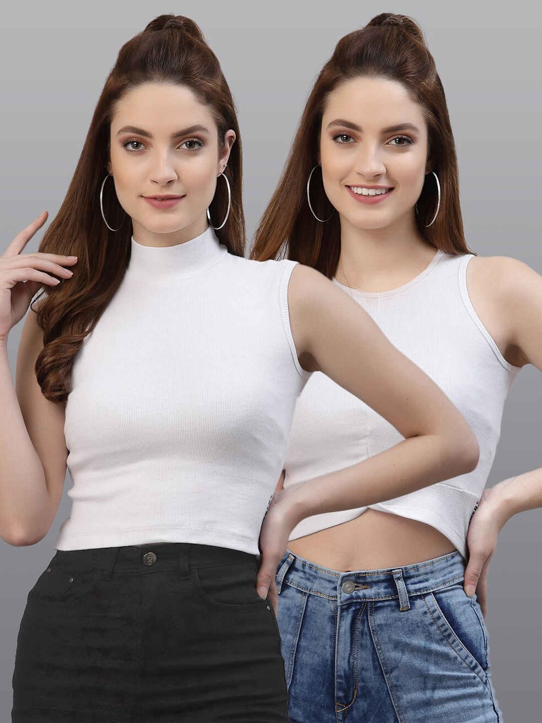 

Friskers Pack Of 2 White Solid Fitted Tops