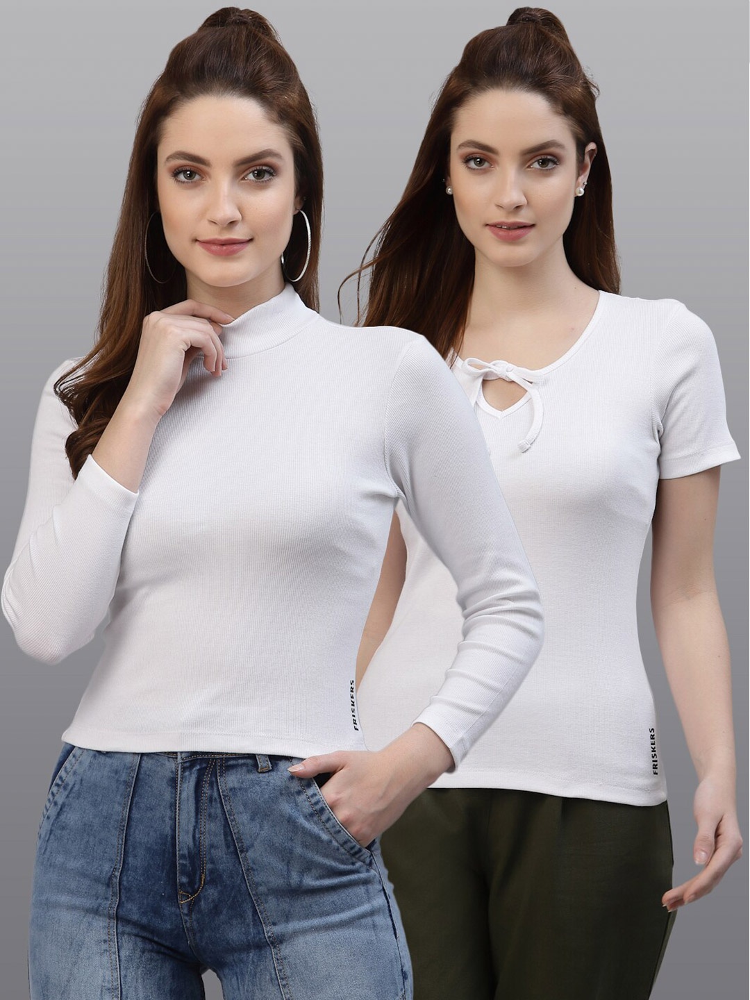 

Friskers Pack Of 2 White Solid Fitted Tops