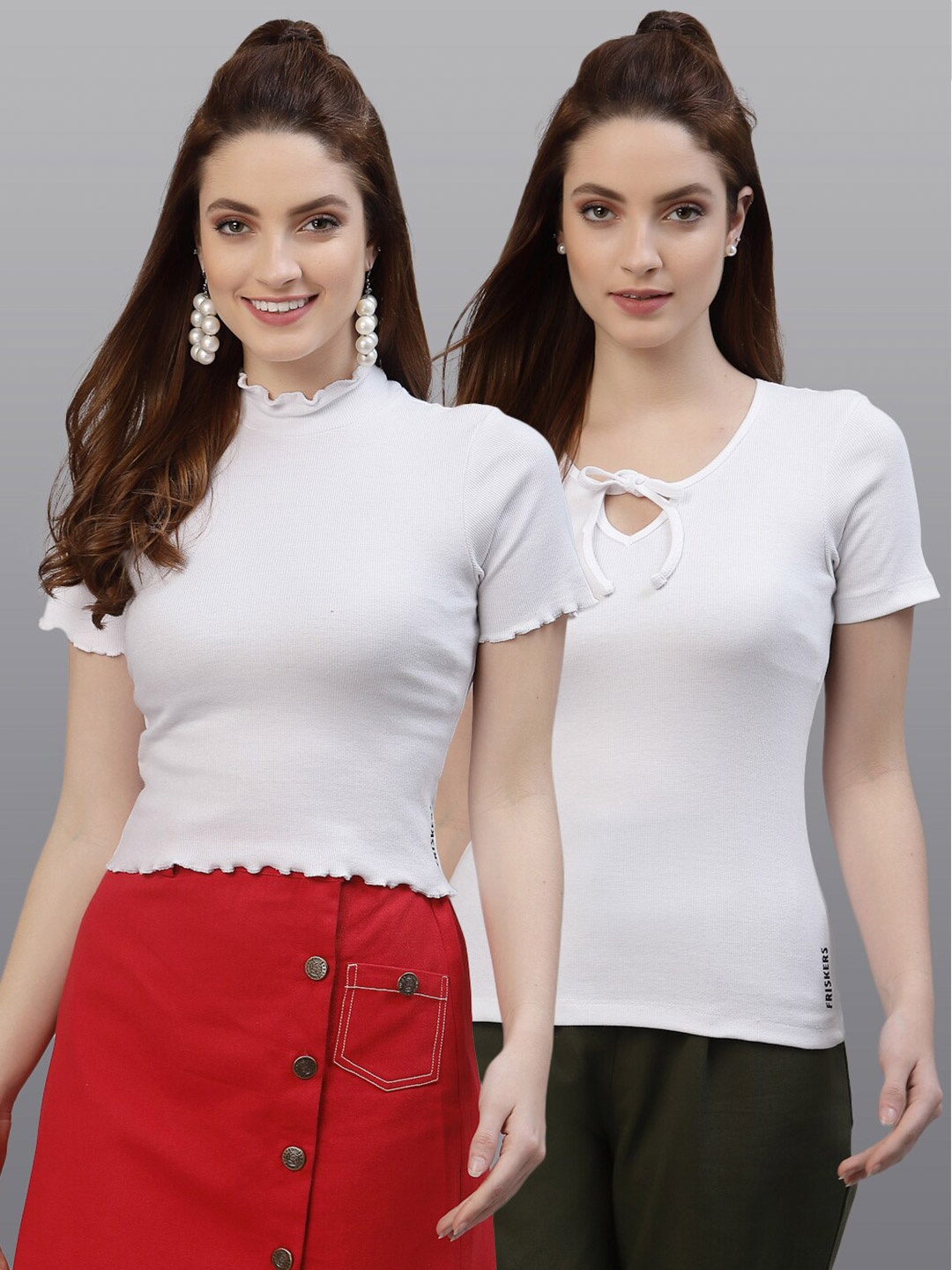 

Friskers White Pack Of 2 Tie-Up Neck Top