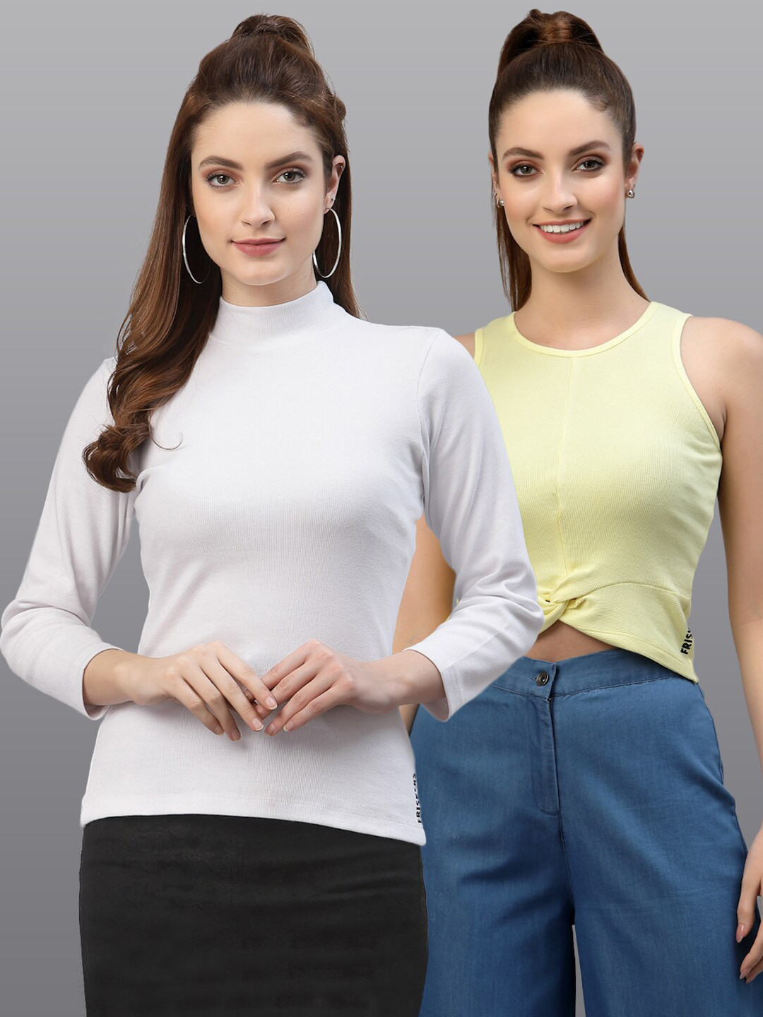 

Friskers Pack of 2 White & Yellow Top