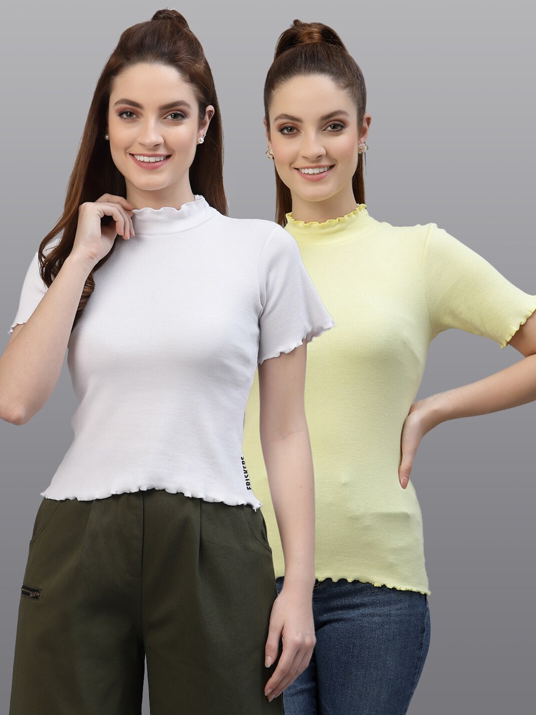 

Friskers Set Of 2 White & Yellow Top