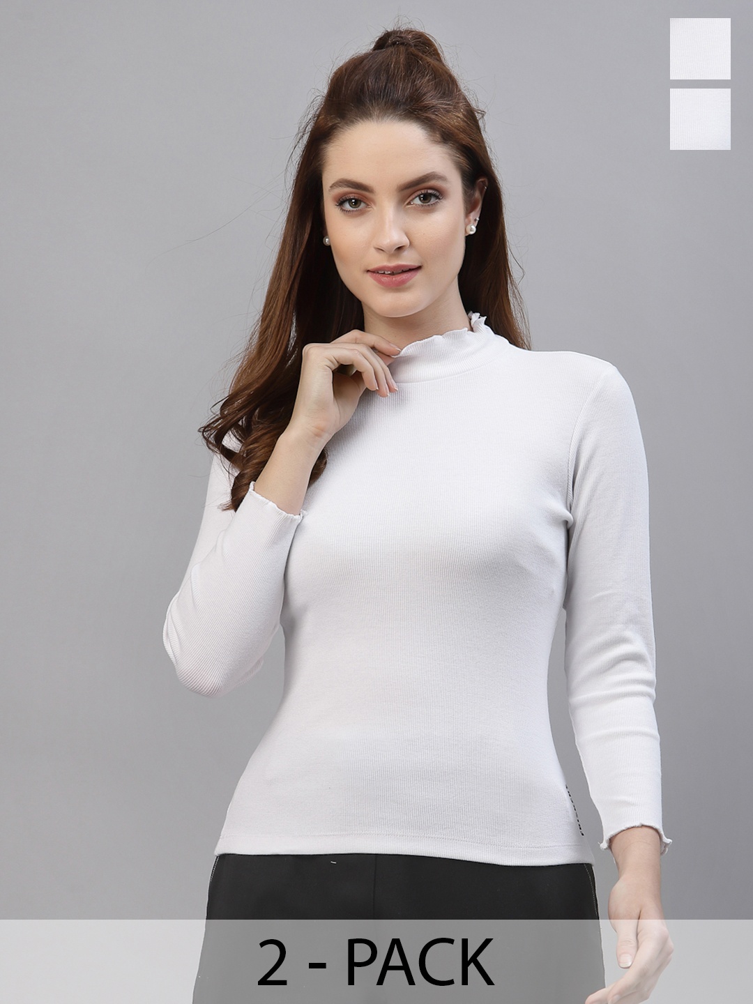 

Friskers Pack Of 2 White Solid Fitted Tops