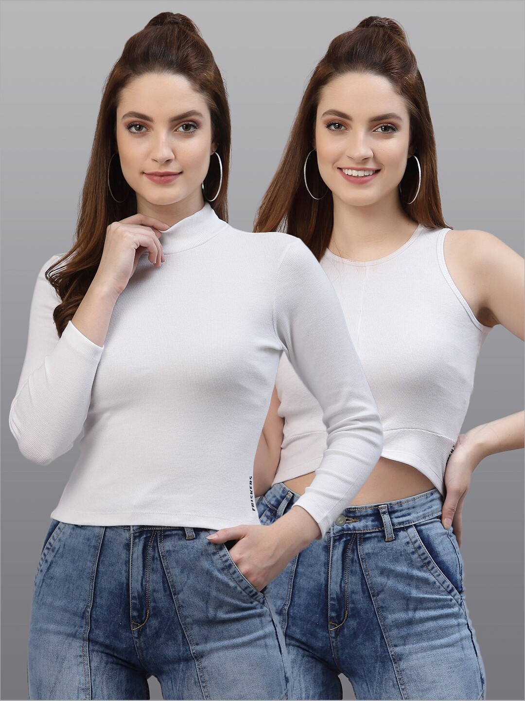 

Friskers Pack Of 2 White Solid Fitted Top
