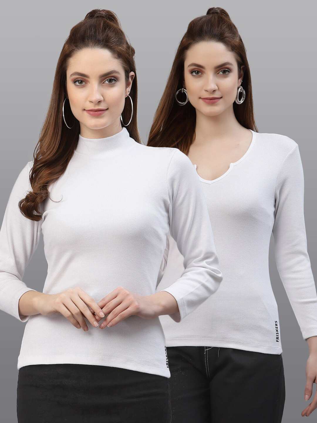 

Friskers Pack Of 2 White Solid Regular Tops