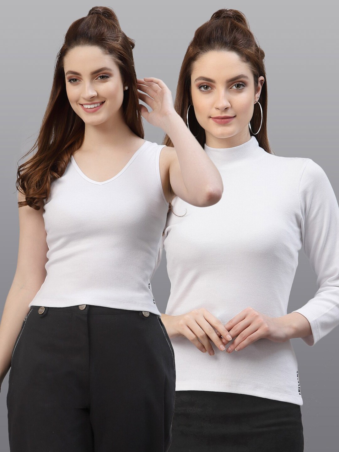 

Friskers Women White Pack of 2 Solid Tops