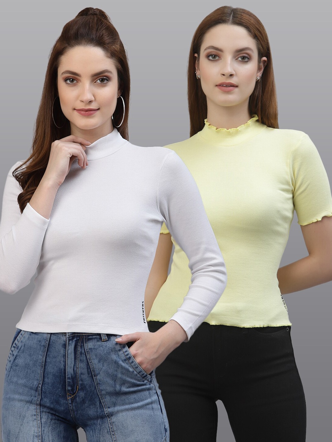 

Friskers Set Of 2 White & Yellow Top