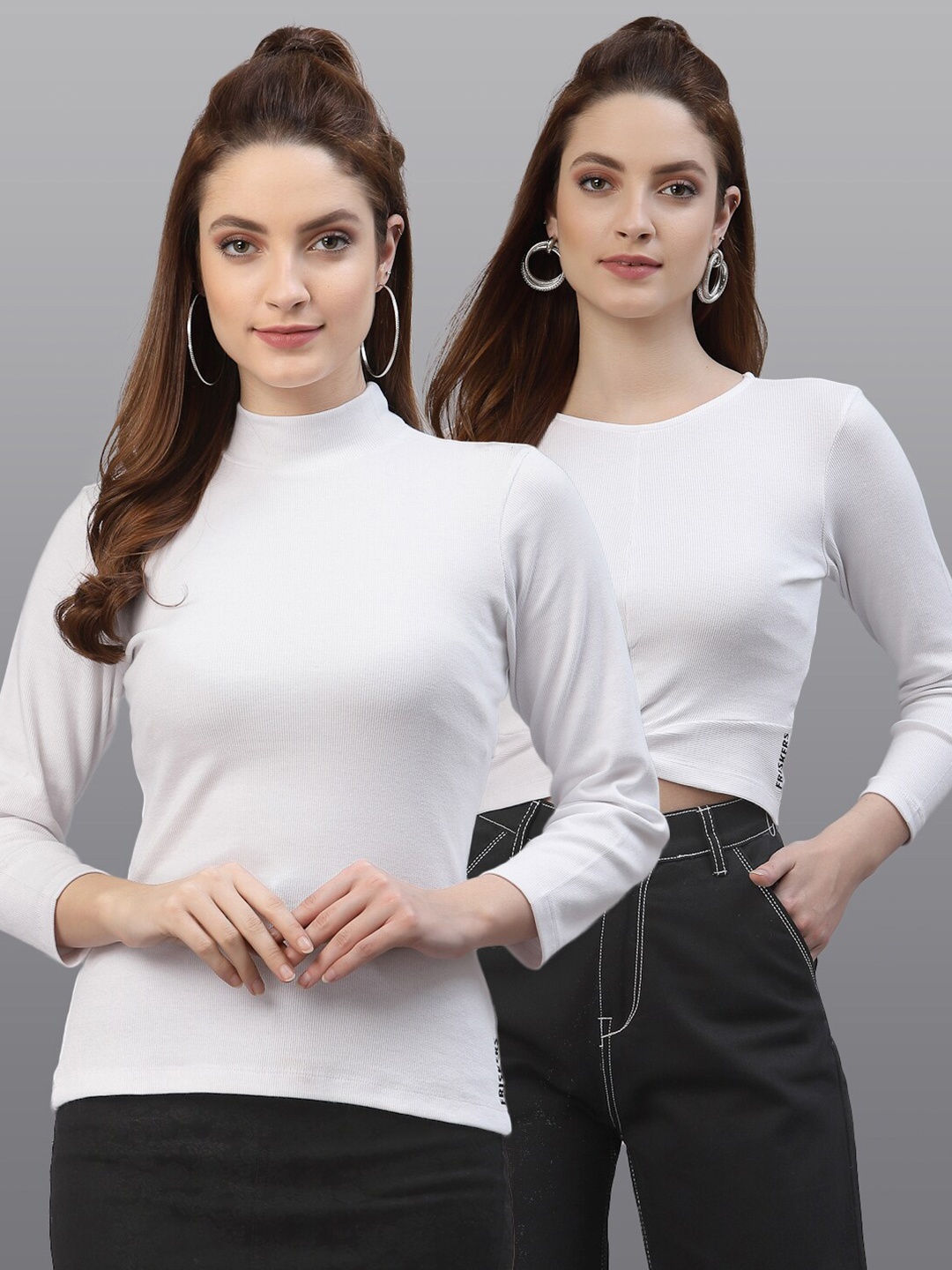 

Friskers Pack Of 2 White Solid Fitted Tops