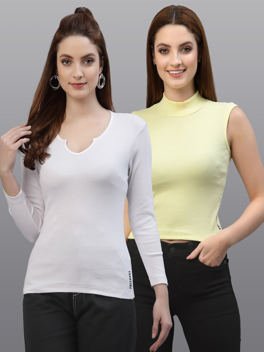 

Friskers Set Of 2 White & Yellow Top