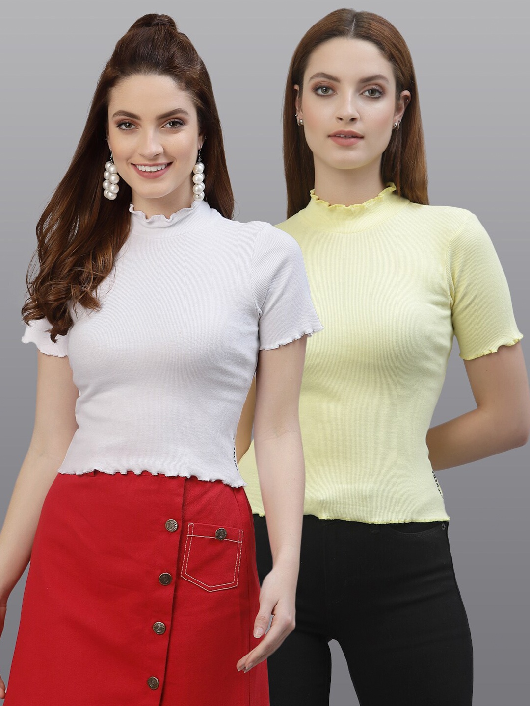 

Friskers Set Of 2 White & Yellow Top