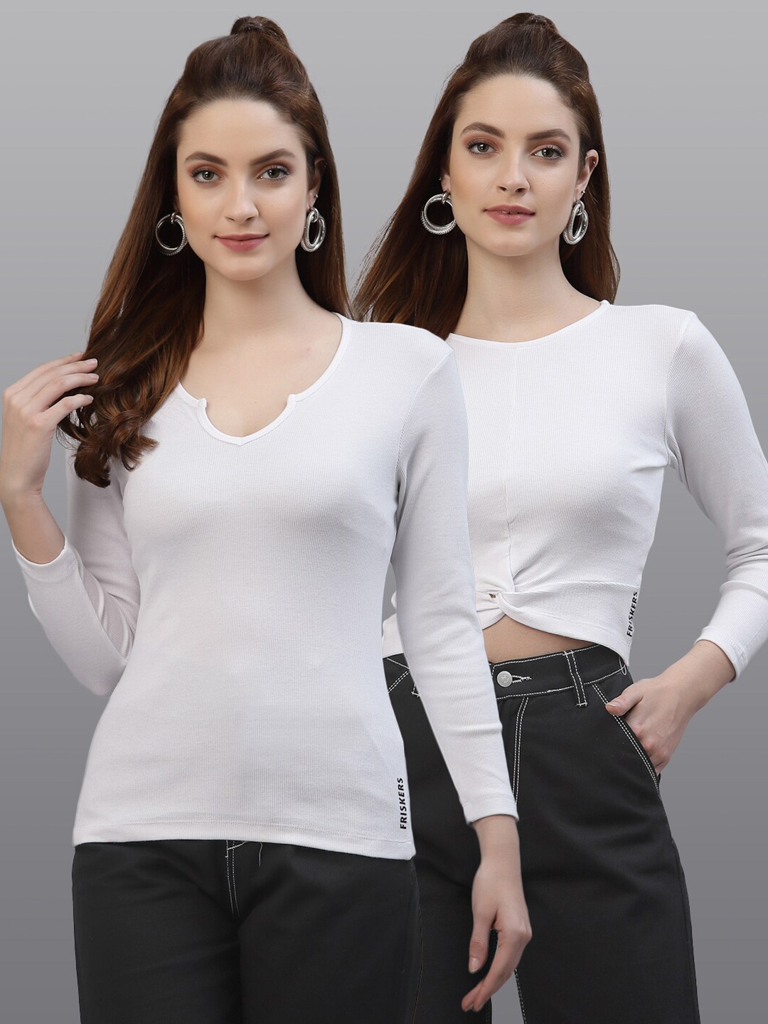 

Friskers Pack of 2 Women White Solid Twisted Top
